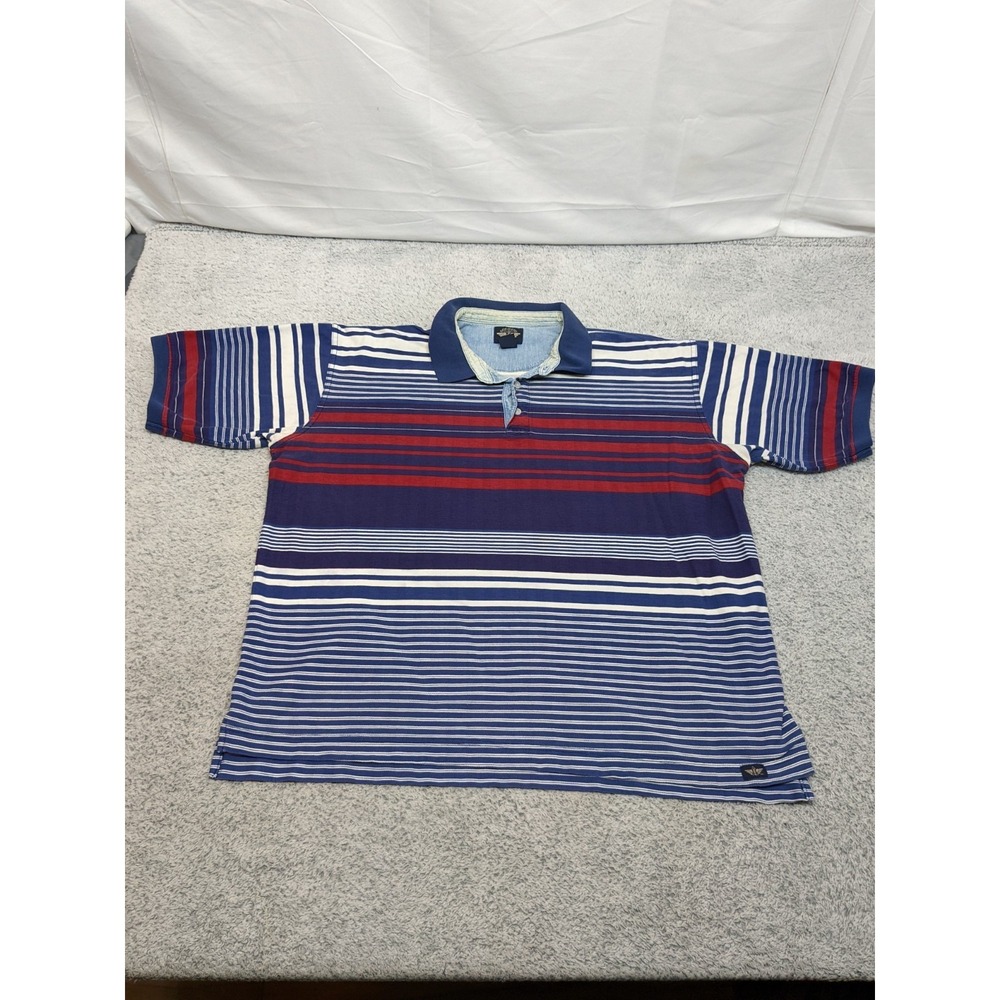 Vtg Dockers Levis Cotton Herringbone & Denim Striped Polo Red White‎ Blue XL Y2K